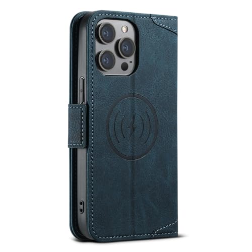 Portefeuille iPhone 13 bleu pour ranger vos cartes et charger sans fil sans encombre
