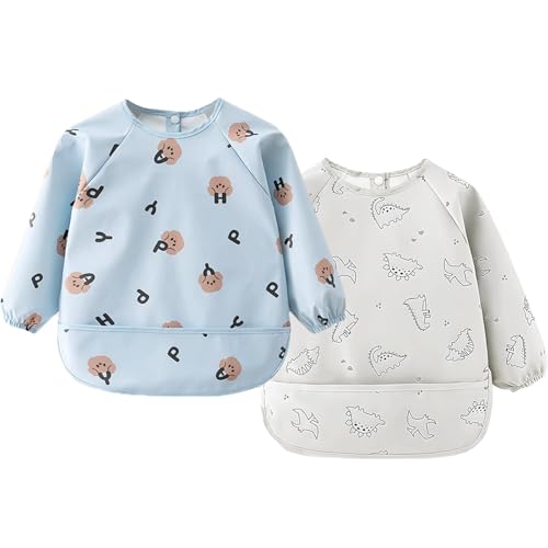 Bavoir bébé 6-24 mois imperméable en polyuréthane avec manche