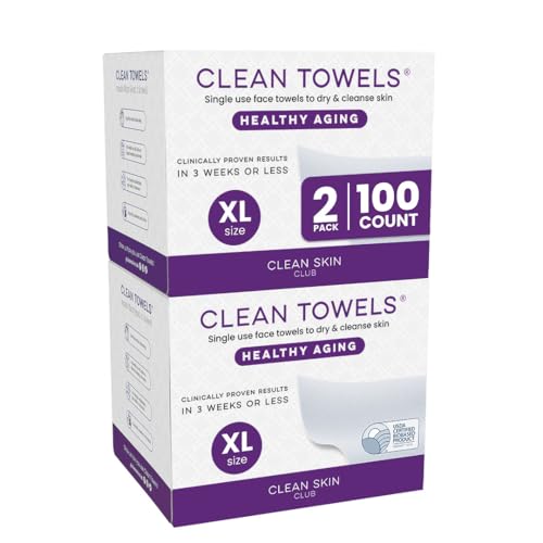 Image of Clean Skin Club Healthy Aging Clean Towels XL, Smooths, Treated for Extra Softness, Disposable Face Towels, Anti Aging Makeup Remover Dry Wipe, 2 Packs, 100 Ct Total
