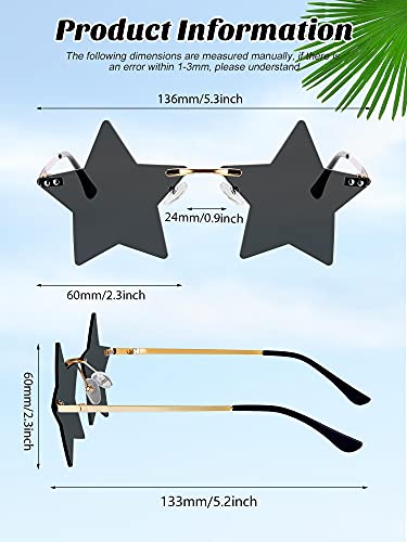 Frienda 4 Pairs Star Shape Sunglasses Star Shape Personality Sun Glasses Rimless Glasses for Women Men Party3