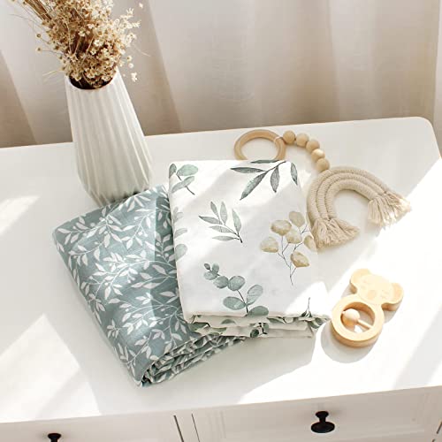 Lifetree Muslin Swaddle Blankets For Boys & Girls, Baby Swaddle Blankets Unisex Newborn Receiving Blanket Swaddle Wrap, 47 X 47 Inches, Eucalyptus Pattern #TOP3