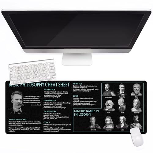 Image of Basic Philosophy Cheat Sheet Mouse Pad Mouse Mat KMH Quick Reference Guide for Philosophy Learners Study Ai, Large Desk Mat Gift Essential Computer Accessories for Study, Work, and Reference Purposes