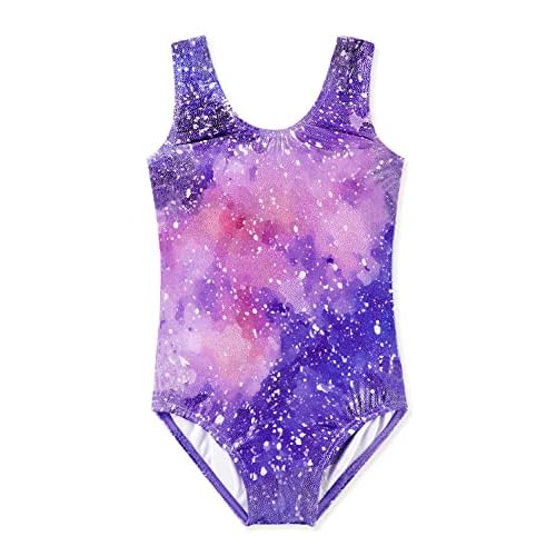 HOZIY Long Sleeve Leotards for Girls Gymnastics Kids Toddler Tumbling Outfits Floral Unicorn Galaxy Rainbow Stripe Pattern 2-3T A Sleeveless Purple Galaxy
