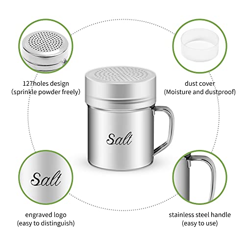 Zeruidm Stainless Steel Salt And Pepper Shakers Set, 14 Oz Seasoning Spice Shaker With Lid And Handle 127 Holes, Metal Dredge Shaker For Powder Sugar Cooking Kitchen Baking ( 2 Pieces ) #TOP2