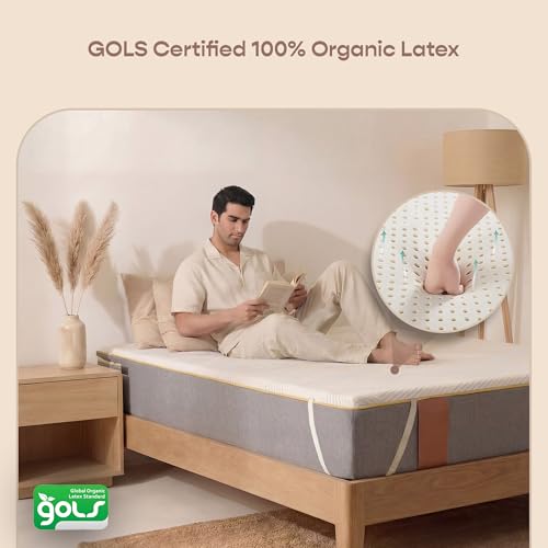 Image of SleepyCat Natural Latex Mattress Topper | GOLS-Certified Organic Latex | 2 Inch Responsive Support | Pinhole Design for Breathability | Anti-Slip Elastic Straps |(White, Single Size, 72x36x2 Inch)