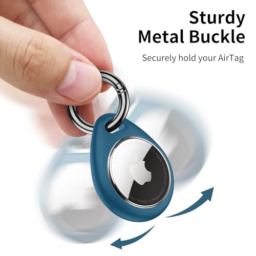 Image of UNBREAKcable Holder for Apple AirTag - 4 Pack [Fit Tightly Design] [Easy to Install] [Hold Air Tag Securely] Waterproof TPU Shell Protective Case with All Metal Keychain Key Ring Clip (Brown&Blue)