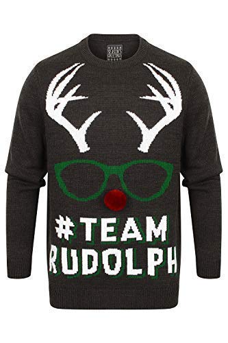 Seasons Greetings pour Hommes Femmes Pull de Noël - Équipe Rudolph - Anthracite Chiné, Taille - XXL - 46 Poitrine