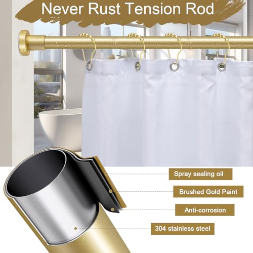 YNL Gold Shower Curtain Rod 32-80 Inch(2.7-6.6ft), Non Slip, Never Rust, No Drill Stainless Steel Spring Tension Shower Rod, Telescoping Curtain Rod for Bathroom Window Living Room
