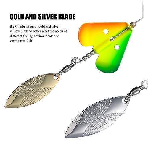 SUNMILE Fishing Buzzbait Spinnerbait Lures Double Willow Blade Spinner Baits for Bass Pike Metal Fishing Lure (Mixcolor spinnerbait/buzzbait 1/2oz)