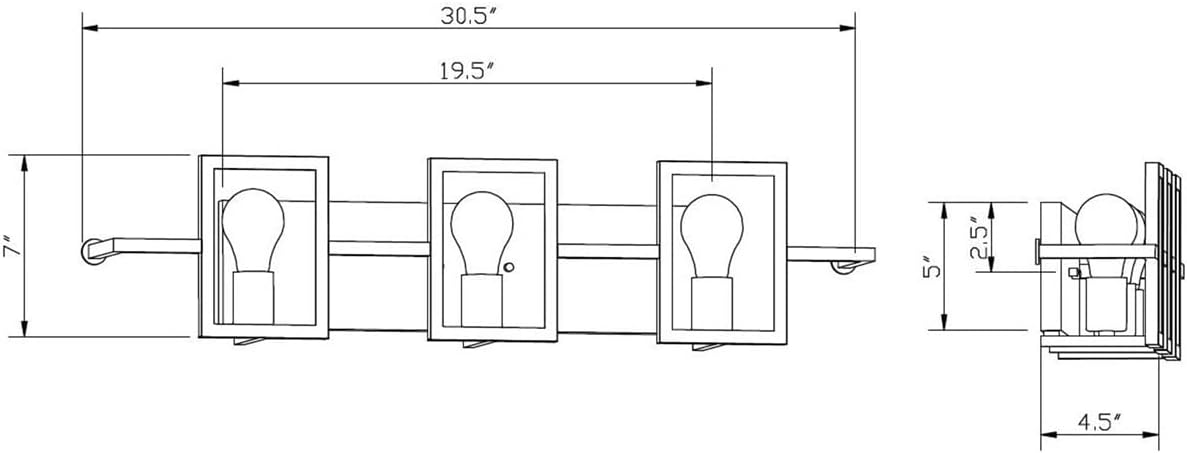 FORTE Yao - 3 Light Bath Bar-7 Inches Tall and 30.5 Inches Wide