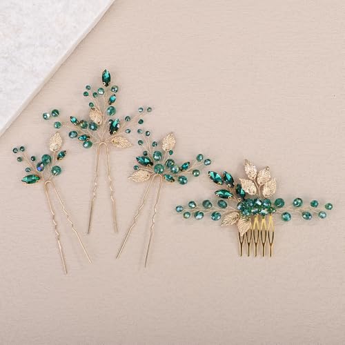Peine de novia con cristales verde para bodas miniatura 1
