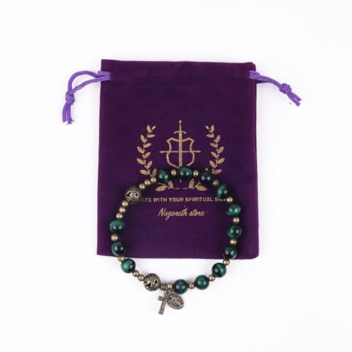 Pulsera Rosario de Piedras con Medalla Católica y Separadores miniatura 5