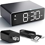 Alarm Clock,Small Bedside Desk Clocks 4 Brightness LED Display,Snooze 12/24H,Dimmer,Adapter Power...