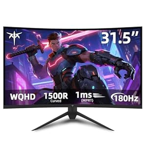 KTC 32 inch Curved Gaming Monitor QHD, 180Hz 2K Monitor, 1500R HVA Display, 1ms MPRT, Adaptive Sync, HDR, 120% sRGB, DisplayPort/HDMI/USB, Vesa Support, PC Display for Gamers