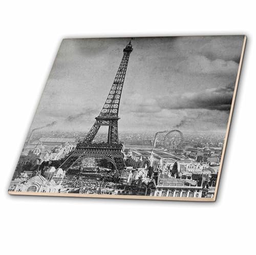 3dRose ct_6793_4 Eiffel Tower Paris France 1889-Black and White-Ceramic Tile, 12-Inch