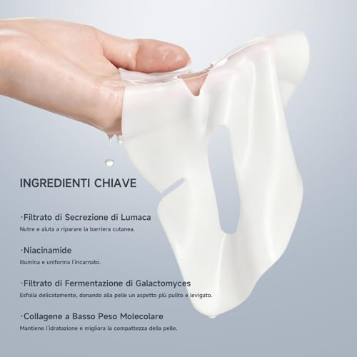 Bagavs Maschera Viso Bio-Collagene e Bava di Lumaca, Maschera Illuminante Idratante Lenitiva e Nutriente per Pelle Luminosa, Confezione da 4 - immagine 4