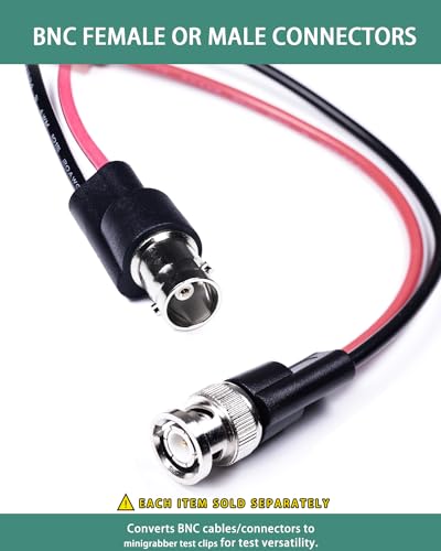 Image of BNC Test Leads, BNC(Male) to Mini Grabber Test Clip, Test Lead Breakout Cable for Multimeter, 5A Current Rating, 1 Pack