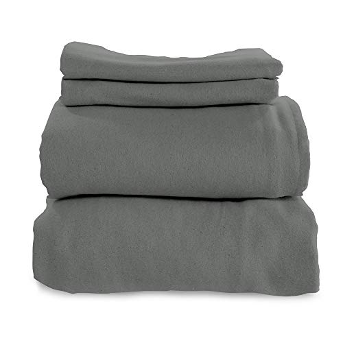 Whisper Organics, Organic Bed Sheets - 4-Pc Flannel Sheet Set - 100% Organic Cotton Flat Sheet + Fitted Sheet + Pillowcases - 170 Gram Gots Certified Sheets, Dark Grey (King) #TOP13