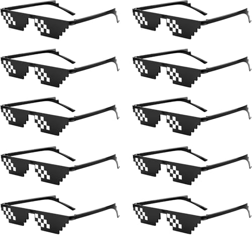 Image of STORE 2508 Pixelated Thug Life Party glasses Gangster Gangsta Life Funny Novelty Shades, Photo Props Unisex Sunglasses Eyeglasses
