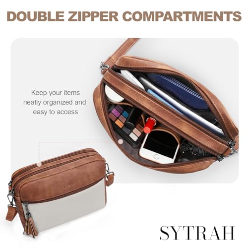 Image of SYTRAH Crossbody Bags for Women, Soft Leather Purses Shoulder Handbag | Crossbody Purse with Dual Zip Main Compartment & Tassel,7 Well-Organized Pockets Fits 8.3 inch Tablet, Travel & Daily Use