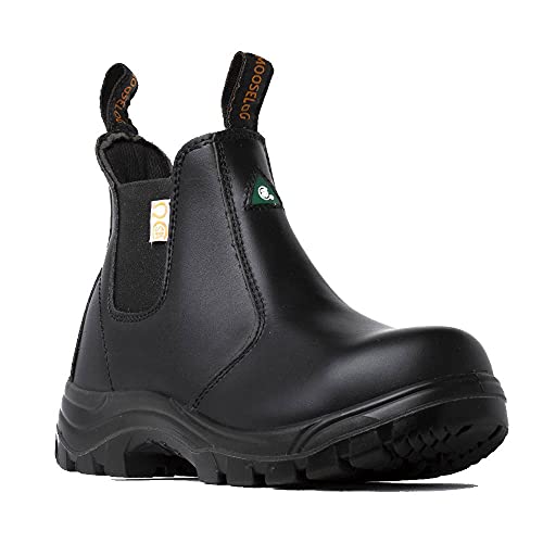 MooseLog Women s Steel Toe Work Safety Boots 925, Leather, Black, Size 8