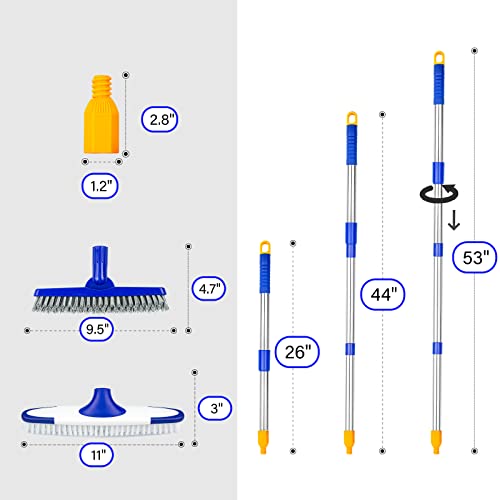 Ittar Grout Brush And Floor Scrub Brush With Long Handle, Stiff Bristles Grout Brush, Extendable Cleaning Brush Set For Floor, Tile, Deck, Patio, Garage, Kitchen, Shower Floor,Tub (2 Pack Brush Head) #TOP5