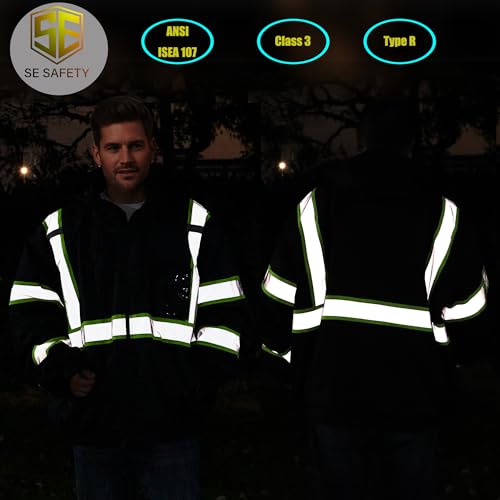 Image of sesafety Reflective Jacket for Men, High Visibility Jackets, Safety Jackets for Men, Hi Vis Construction Bomber Jackets Waterproof with Pockets and Zipper, Black Bottom, Class 3