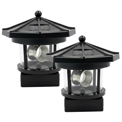 Phare solaire rotatif 360 de jardin lot de 2 figurines lumineuses sans fil pour déco extérieure