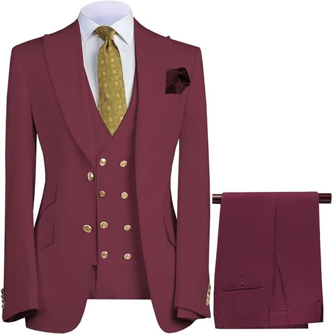 Men's 3 Pieces Double Breasted Wedding Tuxedo Business Party Prom Dress Blazer Suit Wedding Groomsman Blazer Sets