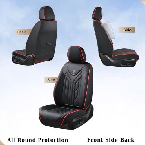 Image of Coverado Seat Covers, Car Seat Covers Full Set, Leather Seat Covers for Cars, Automotive Seat Covers Car Seat Protector Car Accessories Fit for Most Sedans SUV Pick-up Truck(Black&Red)