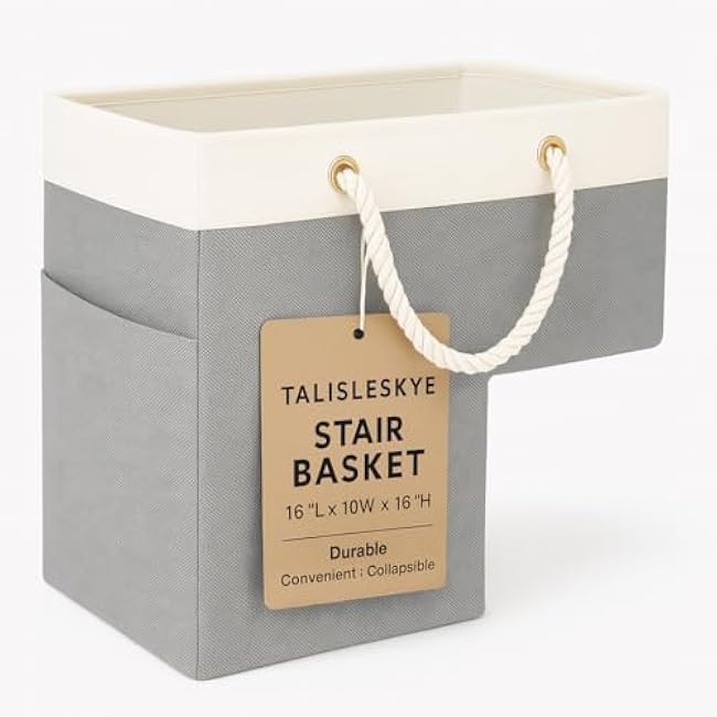 Stair basket,foldable staircase baskets with handles,stair basket for wooden and carpeted stairs.