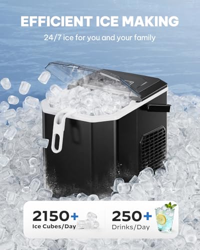 Silonn Ice Maker Countertop Machine with Handle, 26lbs in 24h, 9 Ice Cubes Ready in 6 Mins, Self-Cleaning Ice Makers with Basket and Scoop, Ideal for Home, Kitchen, Camping, RV