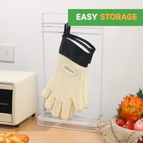 Image of GEEKHOM BBQ Gloves Heat Resistant Oven Mitts - Silicone Grilling Gloves with 14 inch Long Arm Protection - Waterproof Pot Holder Non-Slip for Men & Women, Kitchen Cooking, Baking, Camping, Beige