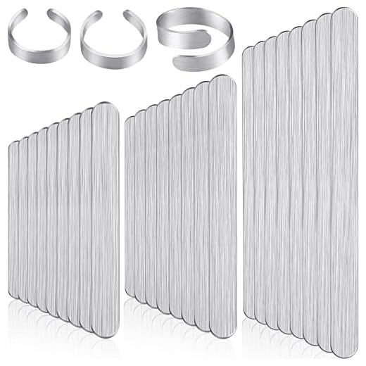 Shimeyao 36 Pack Aluminum Flat Ring Blanks Metal Stamping Strips Metal Stamping Supplies Jewelry Blanks for DIY Jewelry with Deburred Edge Ring Size 4-6 7-9 8-10(Silver)