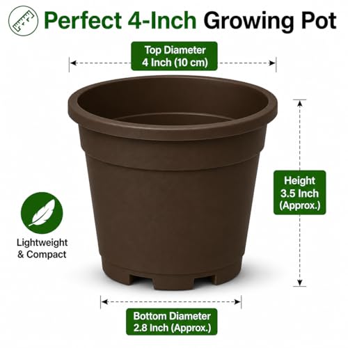 Image of Indian Gardens - 4 inch Indoor (Pack of 10) Plastic Small Colour pots | Plastic Plant Pot for Terrace Garden (Brown)