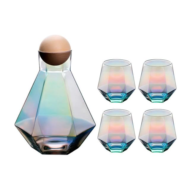 Jarra Agua Fria 1 Juego de hervidor de agua de cristal con forma de diamante de lujo con tapa de bola de madera Natural jarra de agua fría transparente jarra de bebida de jugo bebida casera Jarra Agua