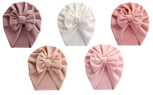 Happy Cherry 5 Pcs Bebé Sombreros Turbante Recién Nacido Gorro Elástico con Lazo Infantiles Gorritos Lindo Sombrero de Hospital Multicolor