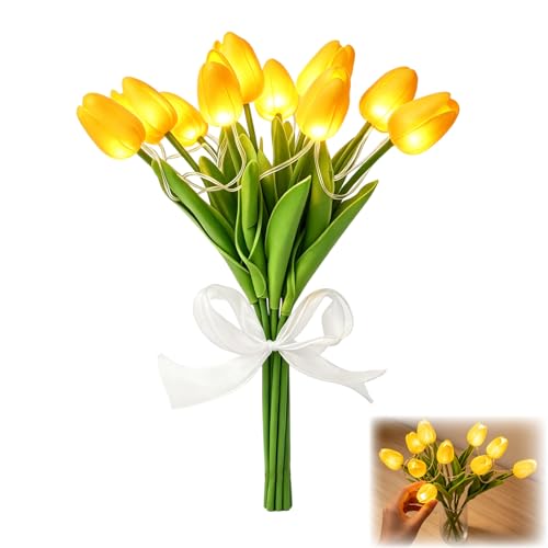Twinkling Tree Tulips Led Night Light 10 PCS Radiant Romantic Tulip Light Artificial Flowers Shaped Ambient Night Lamp Gentle Lighting for Bedroom Bedside Decor and Gift