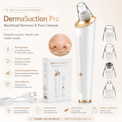 Image of 5 in 1 Multi-Function Blackhead Extractor Remover Device, Skin Cleaner, Pimple Removal Tool, Pimple Pore Cleaner Vacuum Suction Tool for Men and Women (White) (Multicolour) (off white)