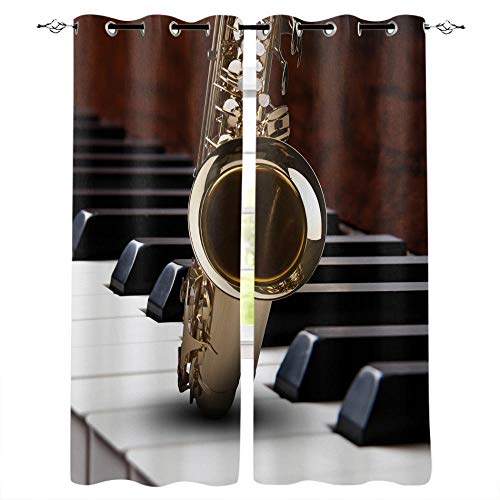 LWXBJX Opacas Cortinas Dormitorio - Instrumentos Musicales Piano saxofón - Impresión 3D Aislantes de Frío y Calor 90% Opacas Cortinas - 200 x 214 cm - Salon Cocina Habitacion Niño Moderna Decorativa Cover