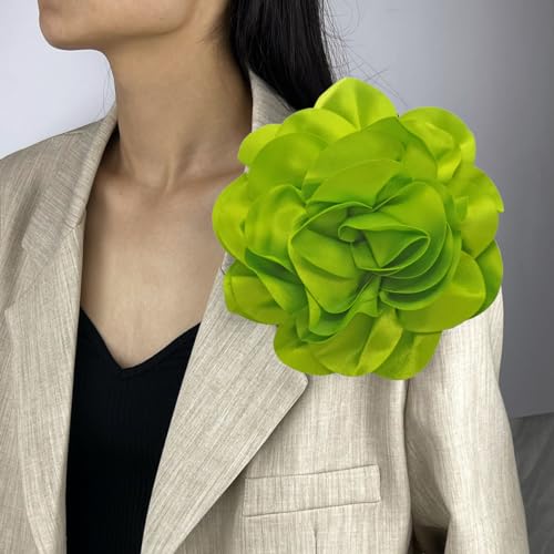 Image of Dainty Fabric Rose & Camellia Flower Oversized Brooch Pins & Hair Clip - Large Lapel Pin, 4.3in /7.5in