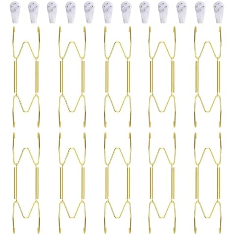 Fasunry 10 Pack Plate Hangers, 6 Inch Wall Plate Hangers and 12 Pack Wall Hooks, Compatible 6 to 7.5 Inch Decorative Plates, Antique China, Antique Plates and Arts Cover