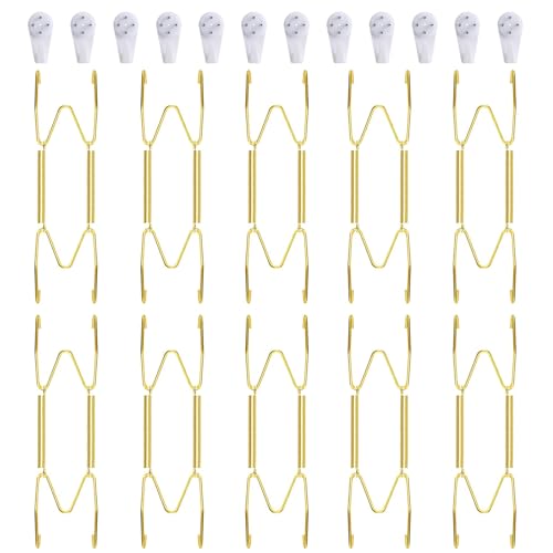 Image of 10-Piece Brass Plate Wall Hangers, 6 Inch Invisible Decorative Plate Holders, Comes with 12-Piece Wall Hooks