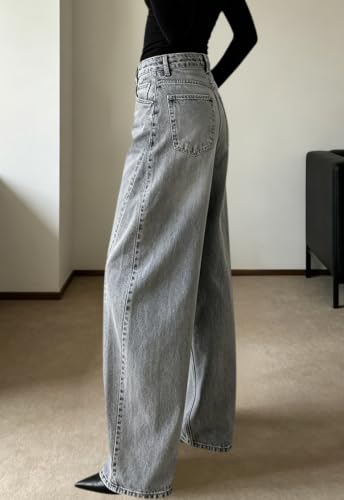 Image of Women's Straight Leg Jeans High Waisted Wide Leg Stretchy Baggy Denim Pants