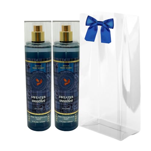 Bath & Body Works SWEATER WEATHER Fine Fragrance Mist 2-Pack Gift Set with a Blue-Ribbon Bow for Holidays – 8 fl oz Each – 2025 Fall Scents Collection