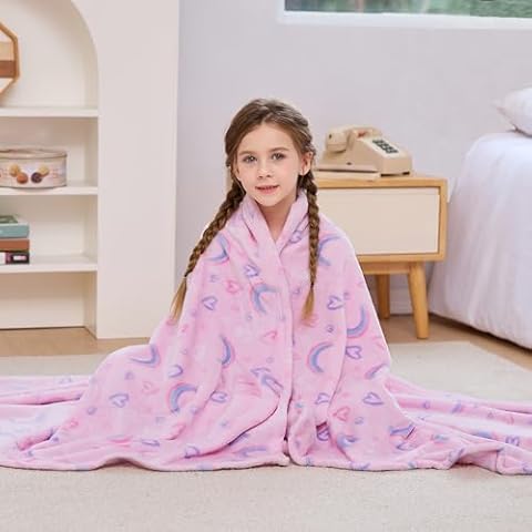 Viviland Kids Throw Blanket, Rainbow Print Blankets for Boys and Girls, Warm Lightweight Plush Throw Blanket Rainbow Fleece Throw Blanket for Sofa Chair Couch Bed, for Kids, 50" x 60" Cover