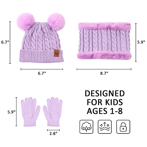 Image of Yuoahcn Kids Winter Beanie Hat Scarf Gloves Set Knit Warm Toddler Winter Cap Gloves Neck Warmer for Boys Girls 1-8 Year