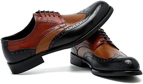 Mens Wingtip Oxford Shoes, Mens Leather Dress Shoes, Brogue Formal Shoes for Men, Lace-up Derbies Shoes Blue-Brown 9.5 US | Image 1