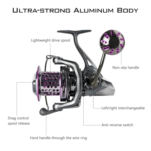THKFISH Saltwater Spinning Reel Saltwater, 13+1 BB, 45LB Max Drag, Ultra Smooth Heavy Duty Reel con CNC Aluminum Spool para Long Cast miniatura 6