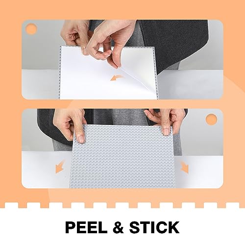 Image of 8 Pack Peel-and-Stick Building Baseplates, 10 inchx10 inch Classic Self-Adhesive Building Boards - 100% Compatible with All Major Brands of Toy Building Sets, Sturdy Stacking Play Table Top, White